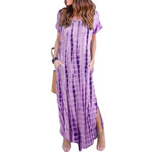 HUSKARY Summer Maxi Dress in Purple Tie Dye